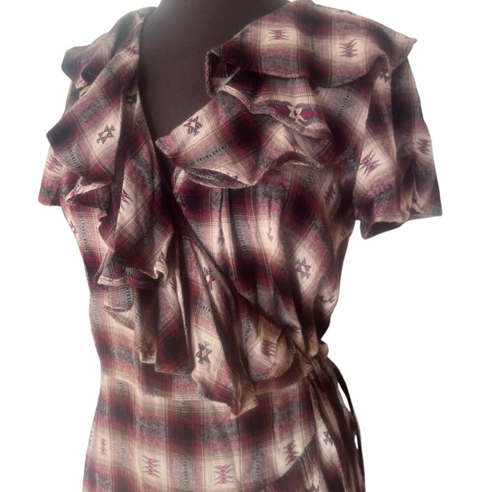 Y2K Ralph Lauren Denim & Supply Plaid Boho Grunge Southwestern Wrap Dress XS - Picture 5 of 9